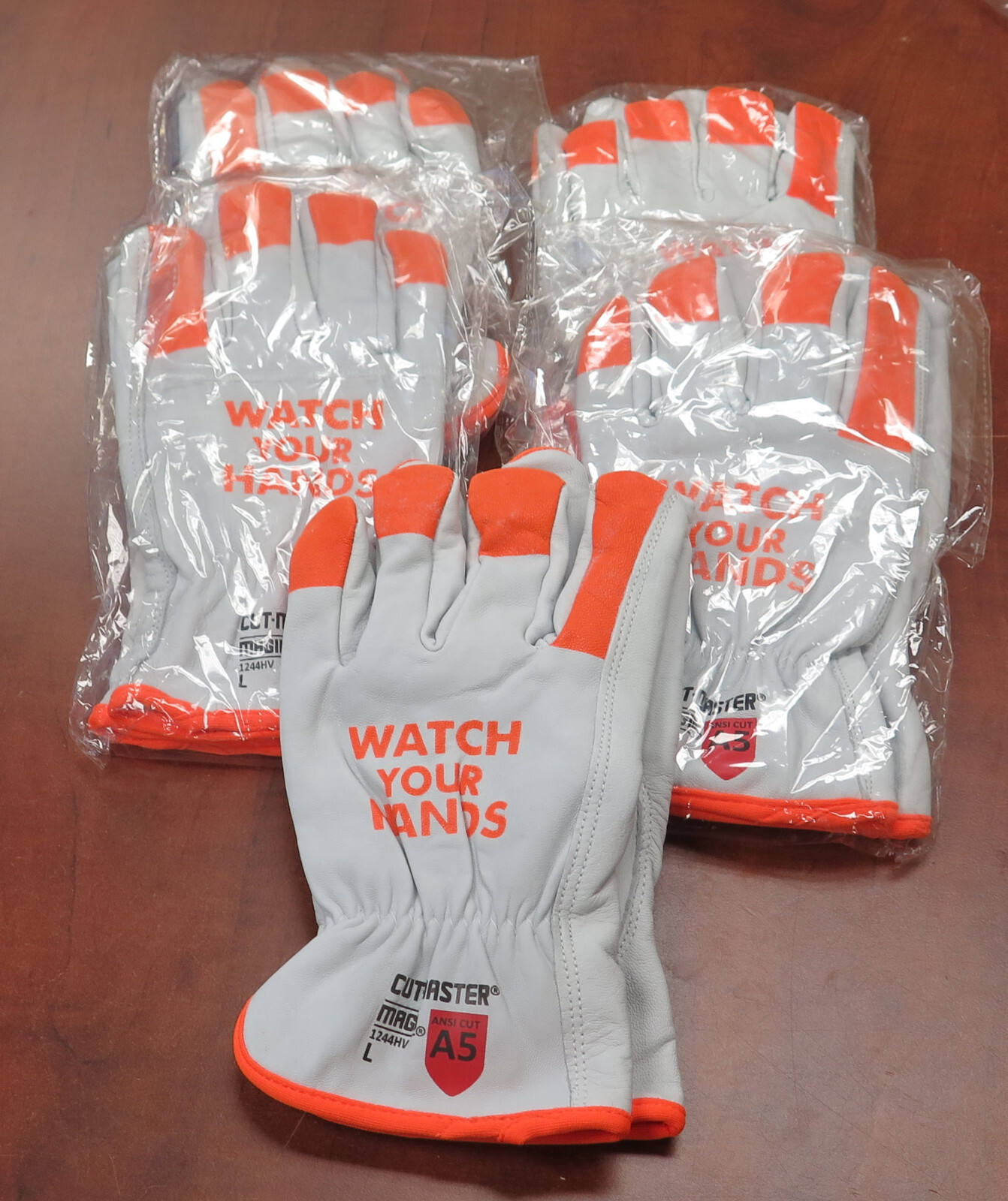 5 X MAGID 1244HV Anti Cut Leather Work Glove - Cut Level A5 Size L Cut resistant